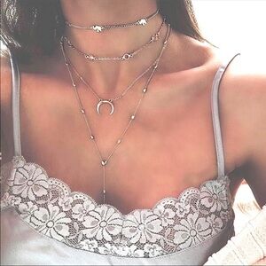 Boho 4 layer elephant charm choker necklace